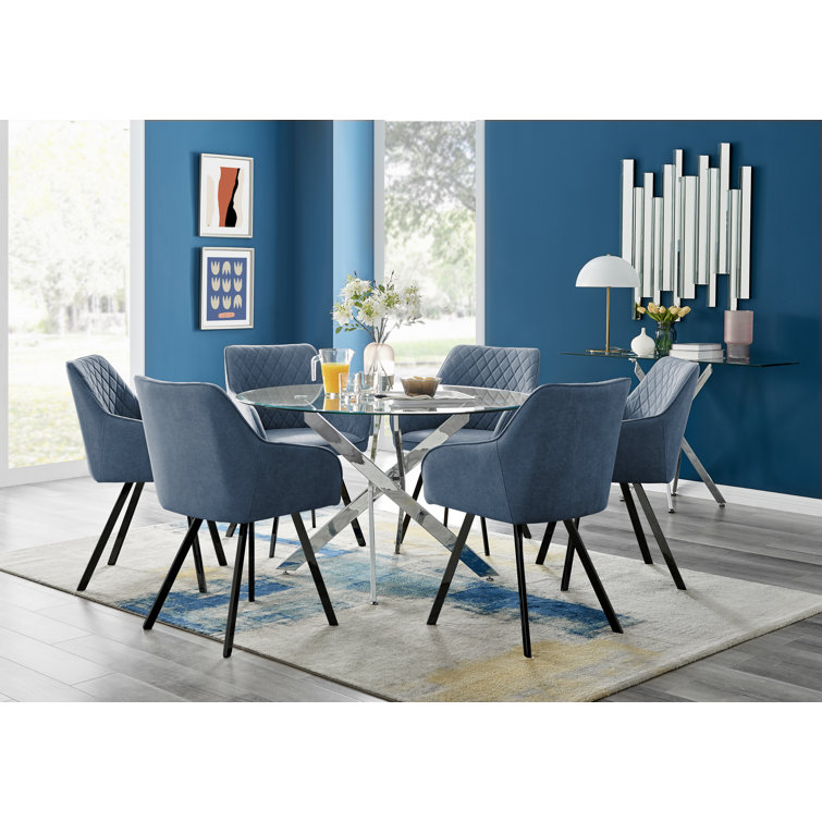 Elegant round glass dining deals table set